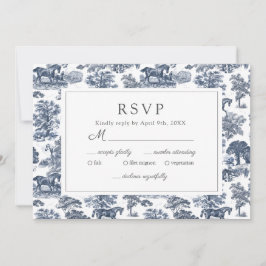 Elegante Chic Blue Toile Horse RSVP-kaart Save The Date