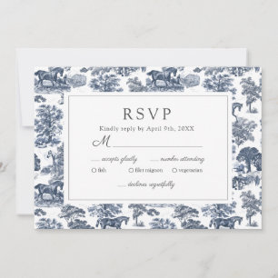 Elegante  Chic Blue Toile Horse RSVP-kaart Save The Date