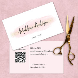 Elegante Chic Blush Pink Gold Glitter Haarstylist Visitekaartje