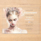 Elegante Chic Blush Pink Quinceanera verjaardagsfe Acryl Uitnodigingen (Voorkant)