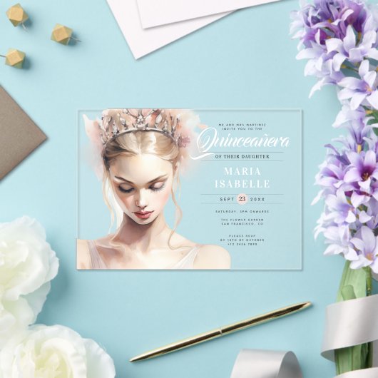 Elegante Chic Blush Pink Quinceanera verjaardagsfe Acryl Uitnodigingen (Insitu (Huwelijk))