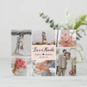 Elegante Chic Blush Roze 6 foto collage bruiloft Bedankkaart (Staand voorkant)