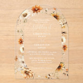 Elegante & Chic Boho Herfst Wilde Bloem Bruiloft Acryl Uitnodigingen (Voorkant)