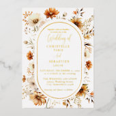 Elegante & Chic Boho Herfst Wilde Bloemen Bruiloft Folie Uitnodiging (Voorkant)