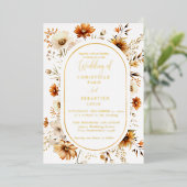 Elegante & Chic Boho Herfst Wilde Bloemen Bruiloft Folie Uitnodiging (Staand Voorkant)