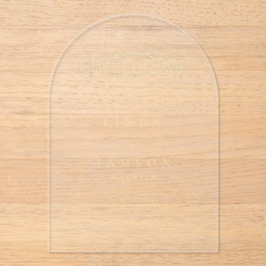 Elegante & Chic botanische kam monogram bruiloft Acryl Uitnodigingen (Voorkant)