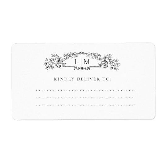Elegante & Chic botanische kam monogram bruiloft Etiket (Voorkant)