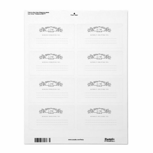 Elegante & Chic botanische kam monogram bruiloft Etiket (Full Sheet)