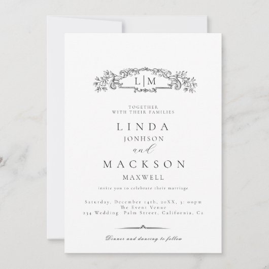 Elegante & Chic botanische kam monogram bruiloft Kaart (Voorkant)