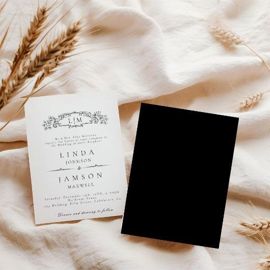 Elegante & Chic botanische kam monogram bruiloft Kaart
