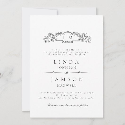 Elegante & Chic botanische kam monogram bruiloft Kaart (Voorkant)