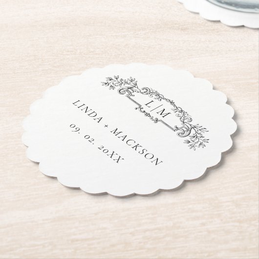 Elegante & Chic botanische kam monogram bruiloft Kartonnen Onderzetters (Gekanteld)