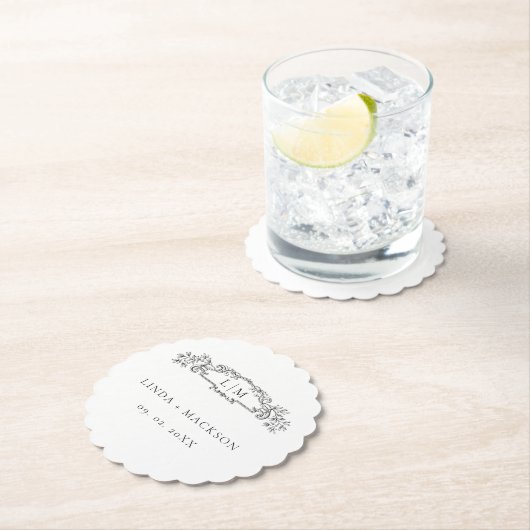 Elegante & Chic botanische kam monogram bruiloft Kartonnen Onderzetters (Insitu)