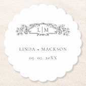 Elegante & Chic botanische kam monogram bruiloft Kartonnen Onderzetters (Voorkant)