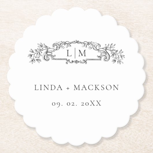 Elegante & Chic botanische kam monogram bruiloft Kartonnen Onderzetters (Voorkant)