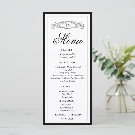 Elegante & Chic botanische kam monogram bruiloft Menu
