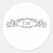 Elegante & Chic botanische kam monogram bruiloft Ronde Sticker (Voorkant)