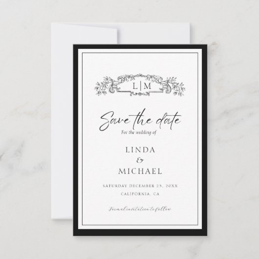 Elegante & Chic botanische kam monogram bruiloft S Save The Date (Voorkant)