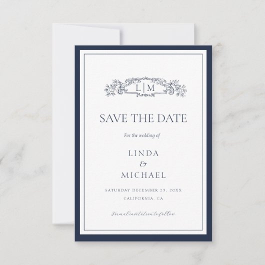 Elegante & Chic botanische kam monogram bruiloft Save The Date (Voorkant)