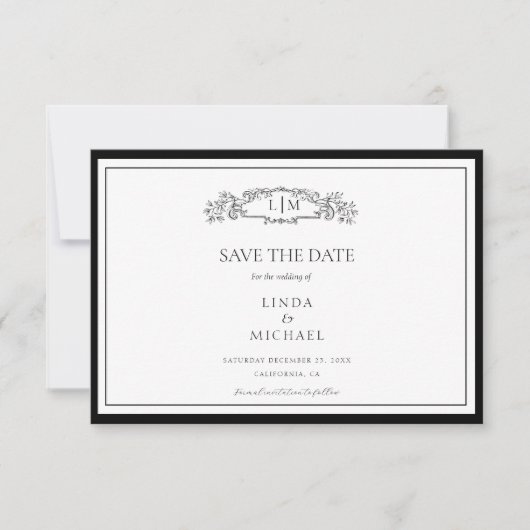Elegante & Chic botanische kam monogram bruiloft Save The Date (Voorkant)