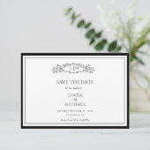 Elegante & Chic botanische kam monogram bruiloft Save The Date (Staand voorkant)