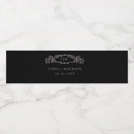 Elegante & Chic botanische kam monogram bruiloft Waterfles Etiket (Enkel label)