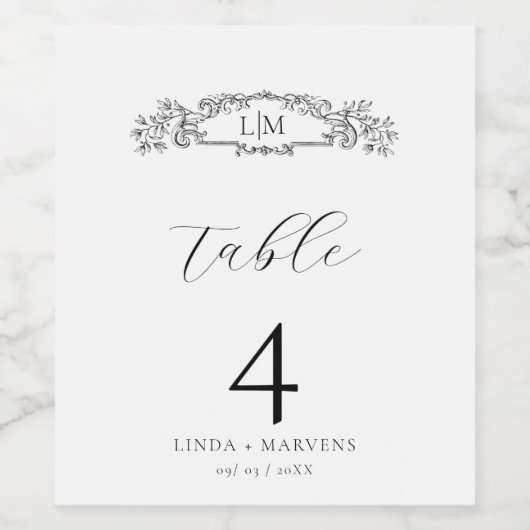 Elegante & Chic botanische kam monogram bruiloft Wijn Etiket (Enkel label)