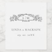 Elegante & Chic botanische kam monogram bruiloft Wijn Etiket (Enkel label)