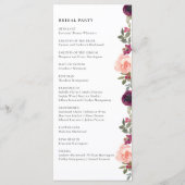 Elegante Chic Bourgondië Waterverf Bloemenbruiloft Programmakaart (Achterkant)