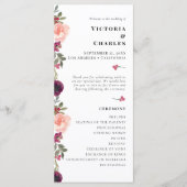 Elegante Chic Bourgondië Waterverf Bloemenbruiloft Programmakaart (Voorkant)