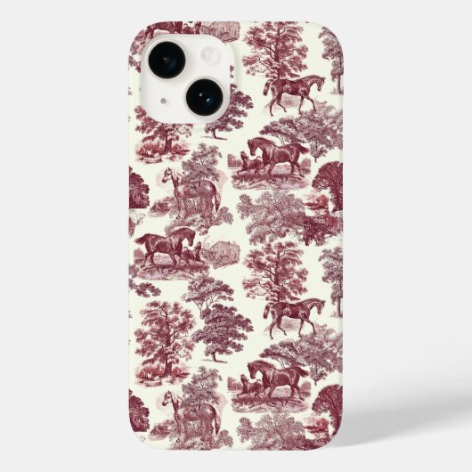 Elegante  Chic Bourgondische Horse Toile Case-Mate iPhone Case (Achterkant)