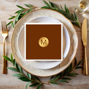 Elegante Chic Brown & Gold Monogram Initiaal Naam Servet
