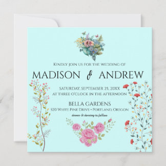Elegante Chic Calligrafie Waterverf Blauwe Bloemen Kaart