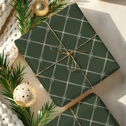 Elegante Chic Christmas Bow & Ribbon Patroon Groen Cadeaupapier