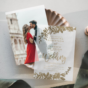 Elegante Chic Classic Faux Gold Folie Leaf Wedding Vellum Uitnodigingen