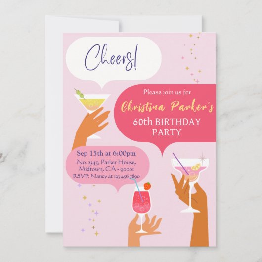 Elegante Chic Cocktail drink thema 60ste verjaarda Kaart (Voorkant)