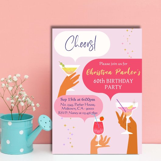 Elegante Chic Cocktail drink thema 60ste verjaarda Kaart