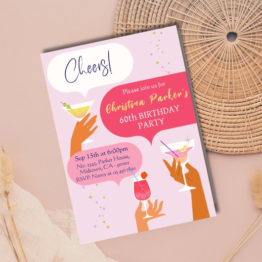Elegante Chic Cocktail drink thema 60ste verjaarda Kaart