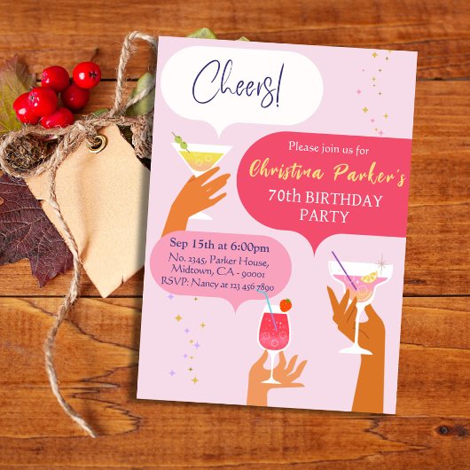 Elegante Chic Cocktail drink thema 70ste verjaarda Kaart