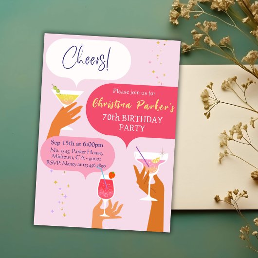 Elegante Chic Cocktail drink thema 70ste verjaarda Kaart