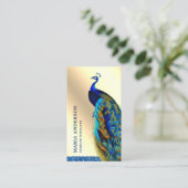 Elegante Chic Cream Gold Folie Blauw Indische Pauw Visitekaartje (Staand voorkant)