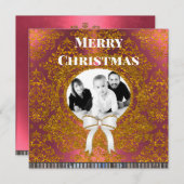 Elegante Chic Damask Foto Kerstmis Feestdagenkaart (Voorkant / Achterkant)