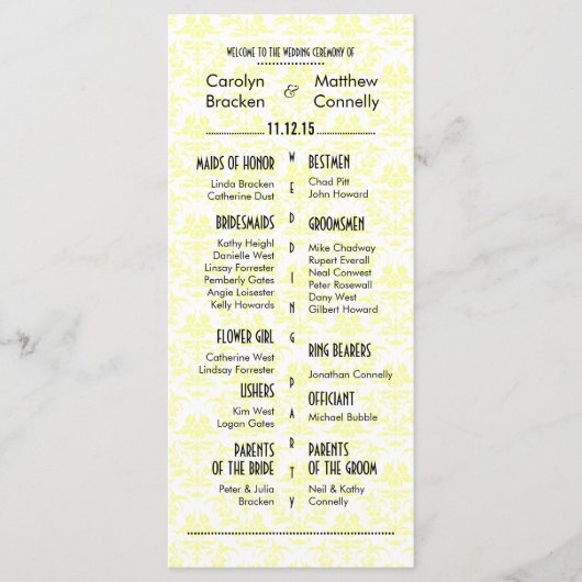 Elegante Chic Damask Wedding Program Rack Kaart (Voorkant)