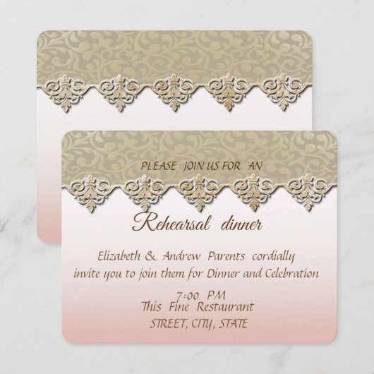 Elegante chic damast oefendiner voor de bruiloft kaart (Voorkant / Achterkant)