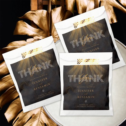 Elegante Chic Diamond Black Gold Wedding Bedankzakje
