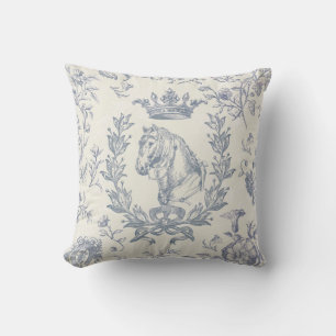 Elegante Chic Dusty Blue Equestrian Floral Toile Kussen