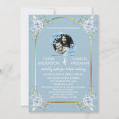 Elegante Chic Dusty Blue Gold Custom Photo Wedding Kaart (Voorkant)