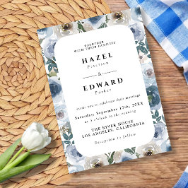 Elegante Chic Dusty Blue Waterverf Floral Wedding Kaart