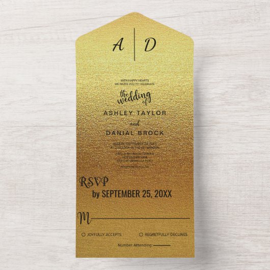 Elegante chic fancy klasse goud glitters all in one uitnodiging (Binnen)