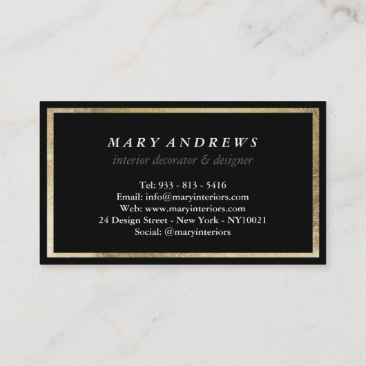 Elegante chic faux folie gouden effen zwart luxe visitekaartje (Achterkant)